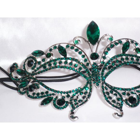 Green rhinestone mask, masquerade costume ball party costume prom bridal mask - Picture 3 of 8